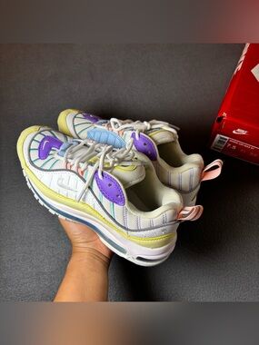 Nike Air Max 98 Shoes Easter Pastel Yellow Purple White Pink Women's Size 7.5